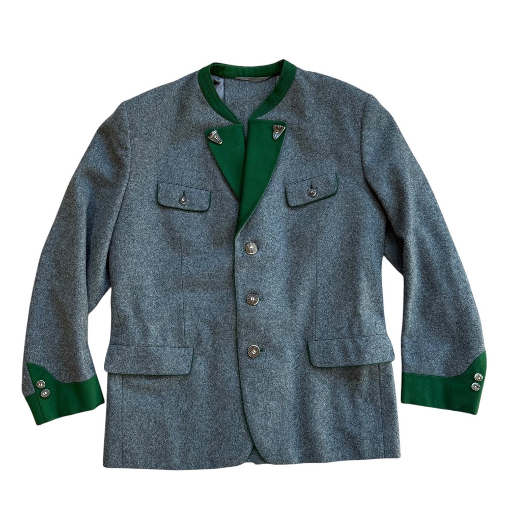 Loden Plankl Men Traditional Jacket Grey Wool‎ Blend Made in Western Germany 46